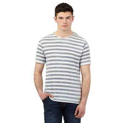 Grey and white striped print t-shirt
